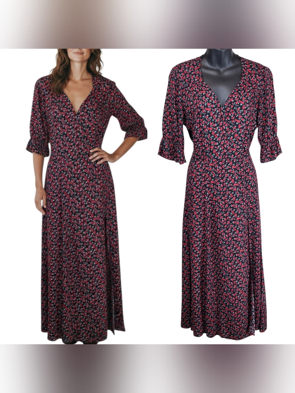Reformation Judith Mabel Ditsy Floral Maxi Wrap Dress Viscose Size M